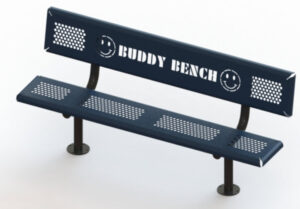 6′ Perforated Standard Bench with Back, Surface Mount, Standard Buddy Bench Design